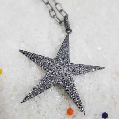 Elegant Black Fully Natural Pave Diamond Star Pendant, unique Star Necklace, Gift For Someone