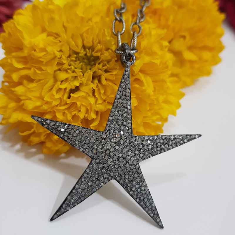 Elegant Black Fully Natural Pave Diamond Star Pendant, unique Star Necklace, Gift For Someone