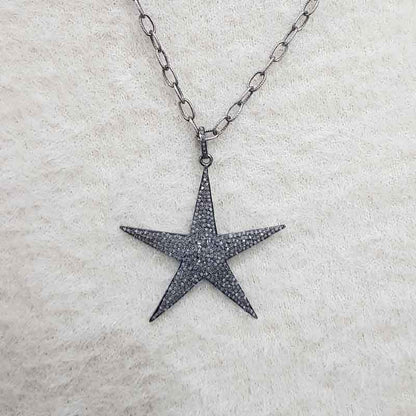 Elegant Black Fully Natural Pave Diamond Star Pendant, unique Star Necklace, Gift For Someone