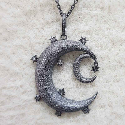 Glorious Fancy Designer Handmade Style Moon Star Pendant, Fully Shiny Moon Necklace, Gift For Special One