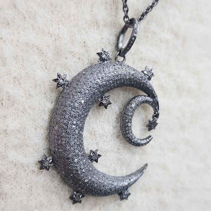 Glorious Fancy Designer Handmade Style Moon Star Pendant, Fully Shiny Moon Necklace, Gift For Special One