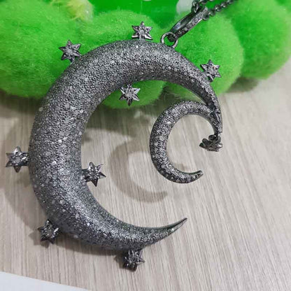 Glorious Fancy Designer Handmade Style Moon Star Pendant, Fully Shiny Moon Necklace, Gift For Special One