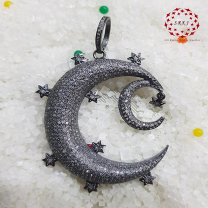 Glorious Fancy Designer Handmade Style Moon Star Pendant, Fully Shiny Moon Necklace, Gift For Special One