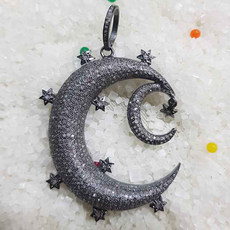 Glorious Fancy Designer Handmade Style Moon Star Pendant, Fully Shiny Moon Necklace, Gift For Special One