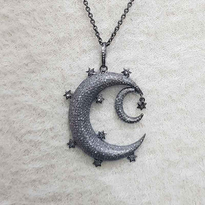 Glorious Fancy Designer Handmade Style Moon Star Pendant, Fully Shiny Moon Necklace, Gift For Special One