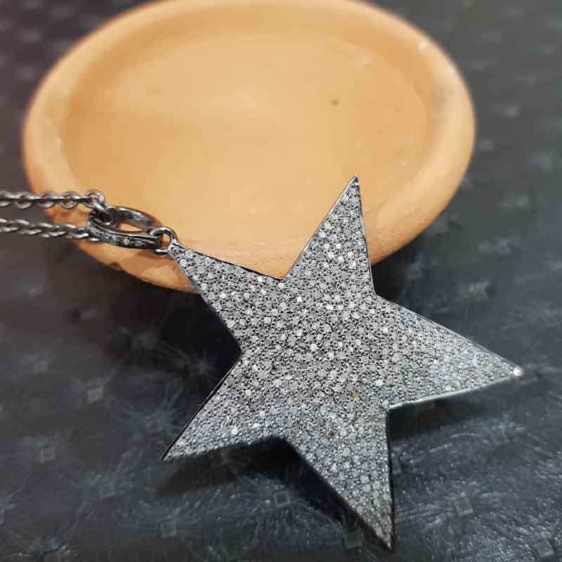 Fully Pave Diamond Handmade Designer Fancy Star Pendant, Star Necklace, Gift For Mom, Mother's Day Gift