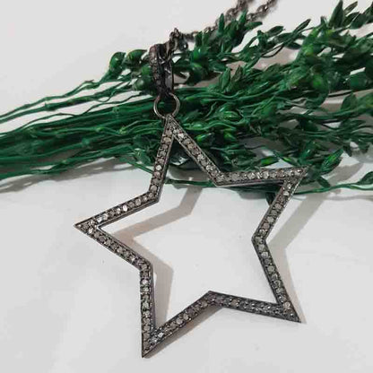 Sterling Silver Handmade Pave Diamond Designer Star Pendant, Open Star Necklace, Silver Jewelry