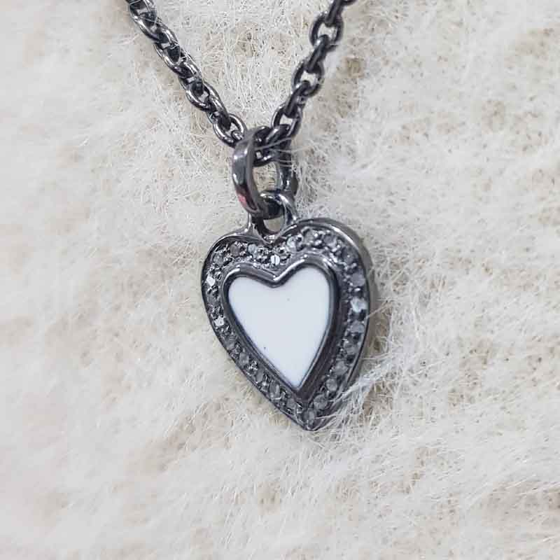 Glorious Heart Charm With Pave Diamond Layers And White Enamel, Minimalist Heart Charm, Silver Jewelry