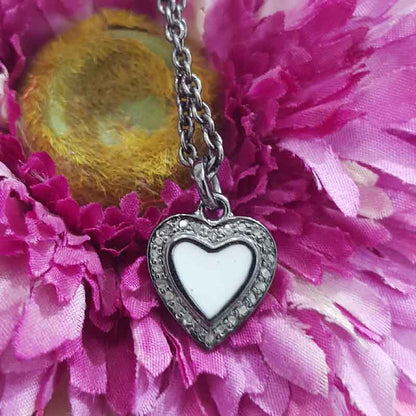 Glorious Heart Charm With Pave Diamond Layers And White Enamel, Minimalist Heart Charm, Silver Jewelry