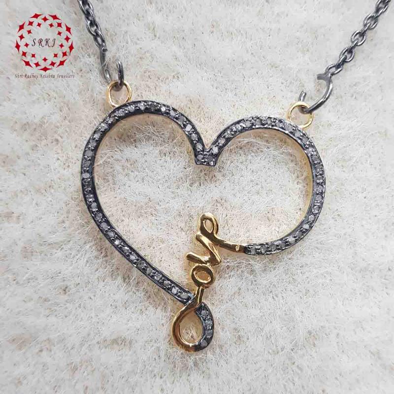 Heart With Love Designer pave Diamond Pendant, Love heart Shape Necklace, Gift For Lovers, Valentines Day Gift