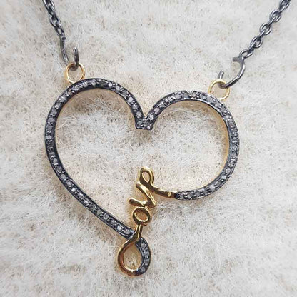 Heart With Love Designer pave Diamond Pendant, Love heart Shape Necklace, Gift For Lovers, Valentines Day Gift