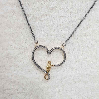 Heart With Love Designer pave Diamond Pendant, Love heart Shape Necklace, Gift For Lovers, Valentines Day Gift