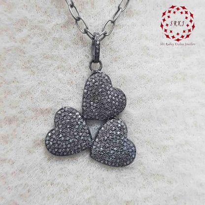 Pave Diamond Joined Heart 925 Sterling Silver Pendant, Personalized Gift For Love, Anniversary Gift