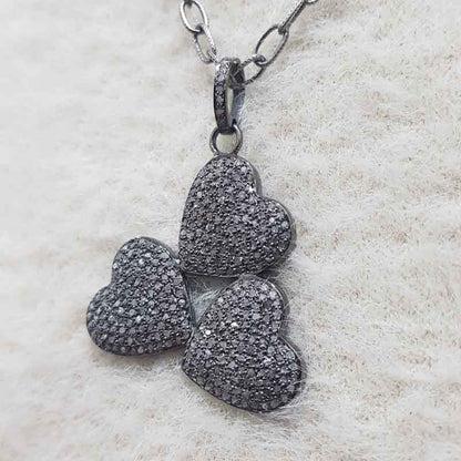 Pave Diamond Joined Heart 925 Sterling Silver Pendant, Personalized Gift For Love, Anniversary Gift