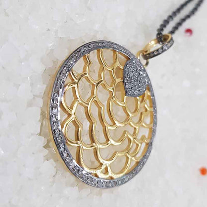 Round Designer Pave Diamond Fancy Style Pendant, Celestial Circle Pendant, Little Heart Round Necklace