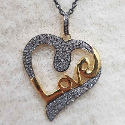 Lovely Heart With Love Designer pave Diamond Pendant, Lover's Embrace Pendant, Wedding Gift, Gift For Wife