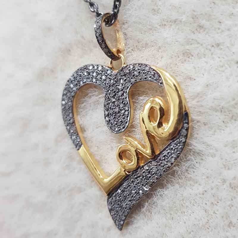 Lovely Heart With Love Designer pave Diamond Pendant, Lover's Embrace Pendant, Wedding Gift, Gift For Wife