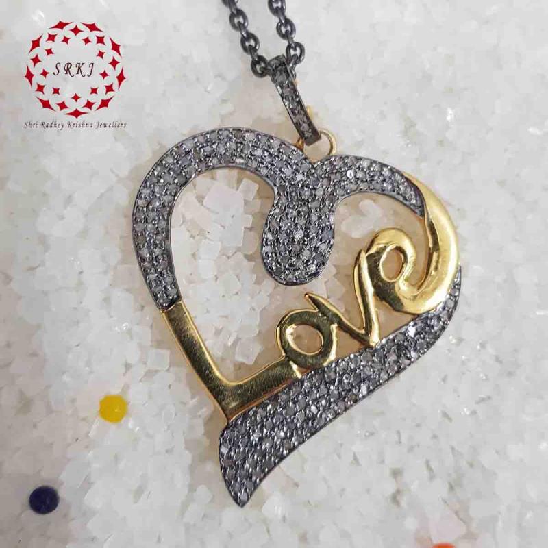 Lovely Heart With Love Designer pave Diamond Pendant, Lover's Embrace Pendant, Wedding Gift, Gift For Wife