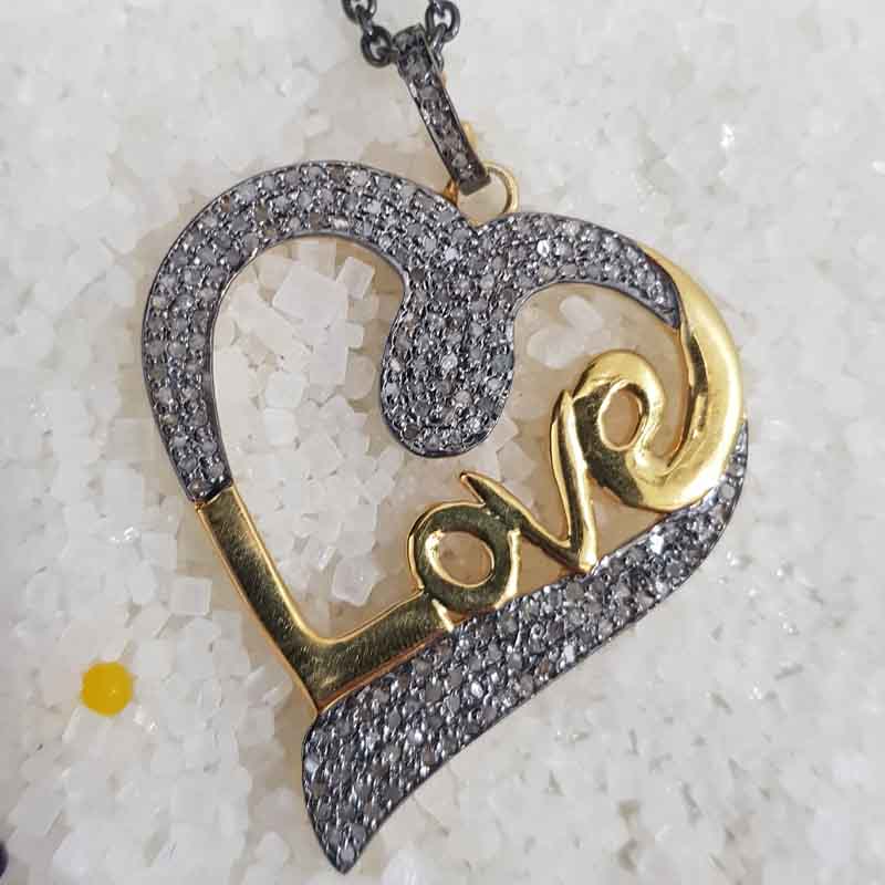 Lovely Heart With Love Designer pave Diamond Pendant, Lover's Embrace Pendant, Wedding Gift, Gift For Wife