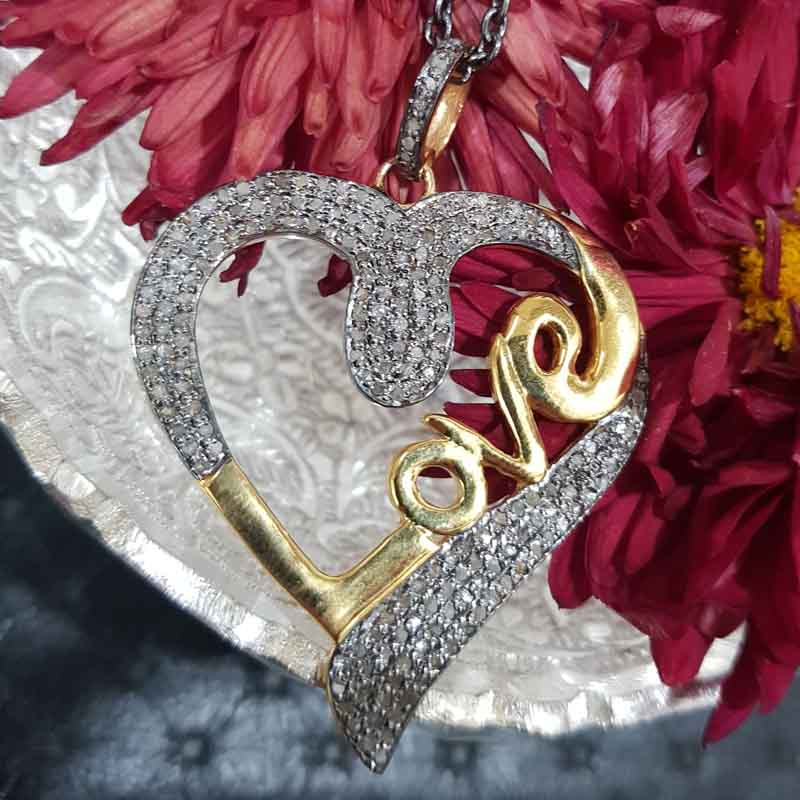 Lovely Heart With Love Designer pave Diamond Pendant, Lover's Embrace Pendant, Wedding Gift, Gift For Wife