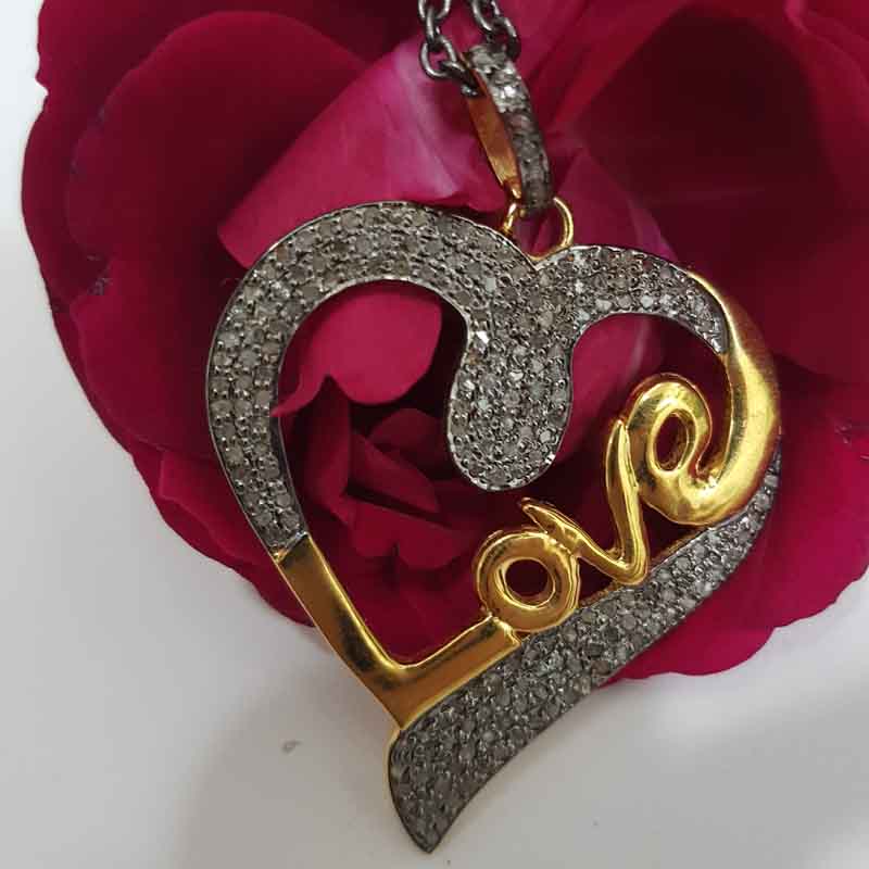 Lovely Heart With Love Designer pave Diamond Pendant, Lover's Embrace Pendant, Wedding Gift, Gift For Wife