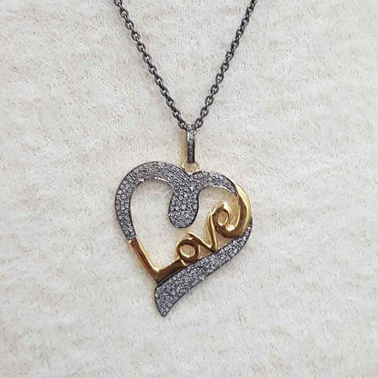 Lovely Heart With Love Designer pave Diamond Pendant, Lover's Embrace Pendant, Wedding Gift, Gift For Wife