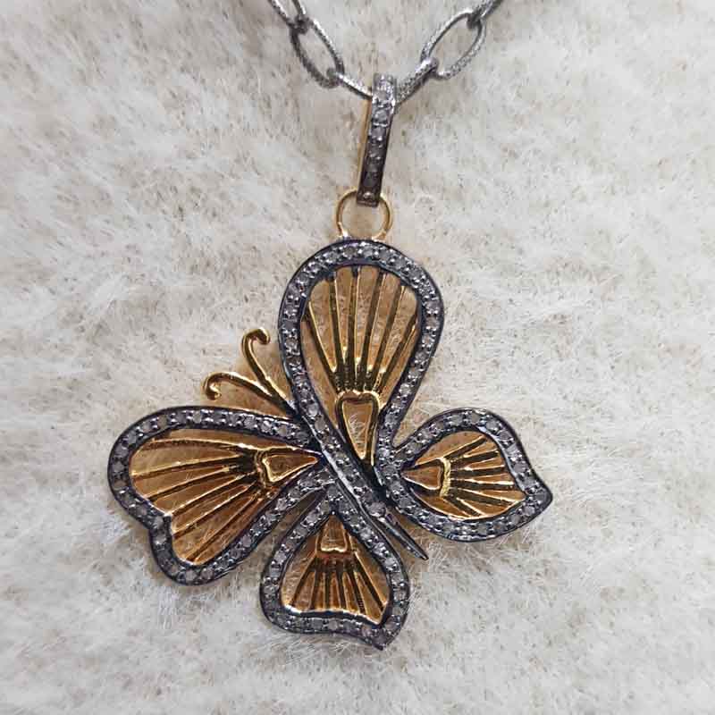 Yellow And Black Rhodium Plated Glorious Butterfly Pendant, Wings of Freedom Pendant, Gift For Girl, Birthday Gift