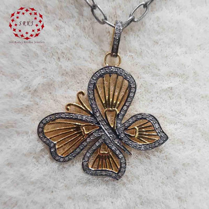 Yellow And Black Rhodium Plated Glorious Butterfly Pendant, Wings of Freedom Pendant, Gift For Girl, Birthday Gift