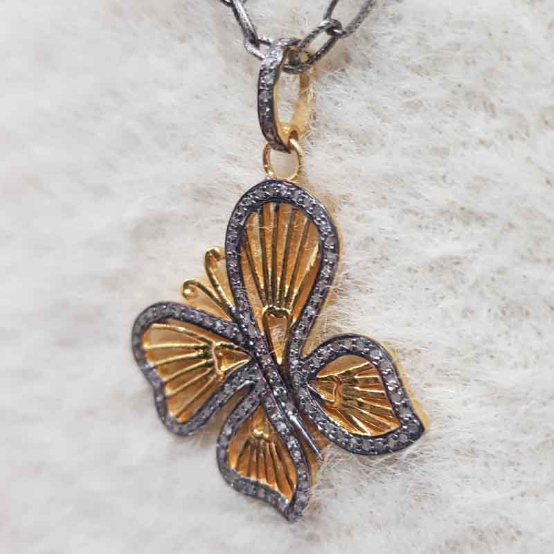 Yellow And Black Rhodium Plated Glorious Butterfly Pendant, Wings of Freedom Pendant, Gift For Girl, Birthday Gift