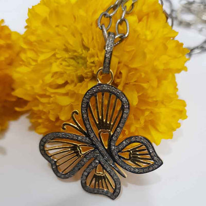 Yellow And Black Rhodium Plated Glorious Butterfly Pendant, Wings of Freedom Pendant, Gift For Girl, Birthday Gift