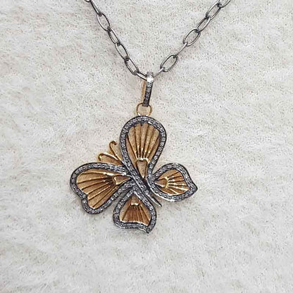 Yellow And Black Rhodium Plated Glorious Butterfly Pendant, Wings of Freedom Pendant, Gift For Girl, Birthday Gift