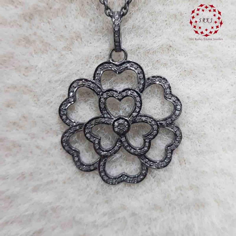 Good Looking Handmade Designer Heart Flower Pendant, Blooming Beauty Pendant, Silver Jewelry