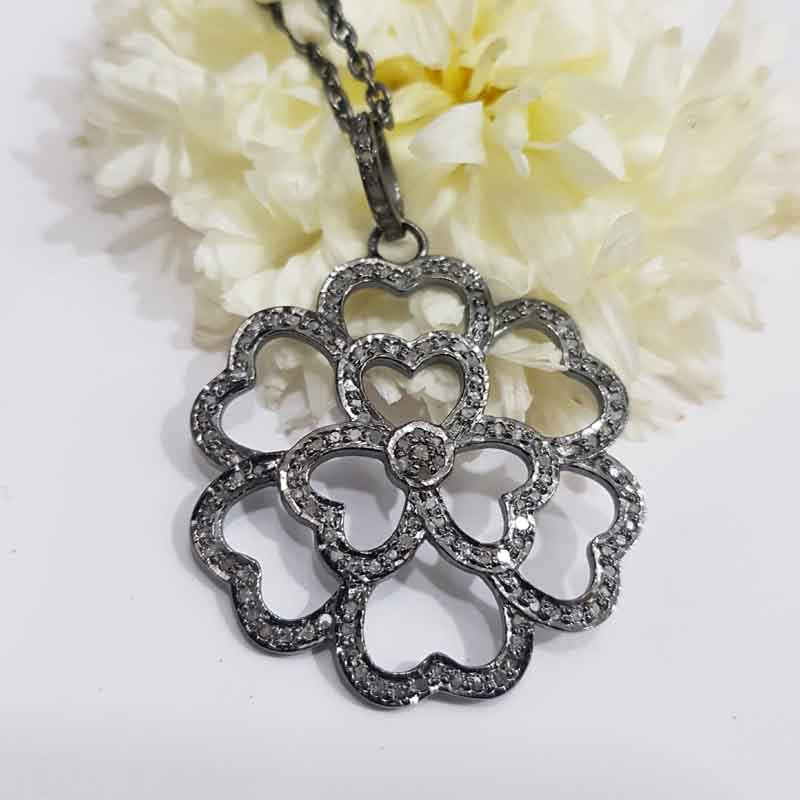 Good Looking Handmade Designer Heart Flower Pendant, Blooming Beauty Pendant, Silver Jewelry