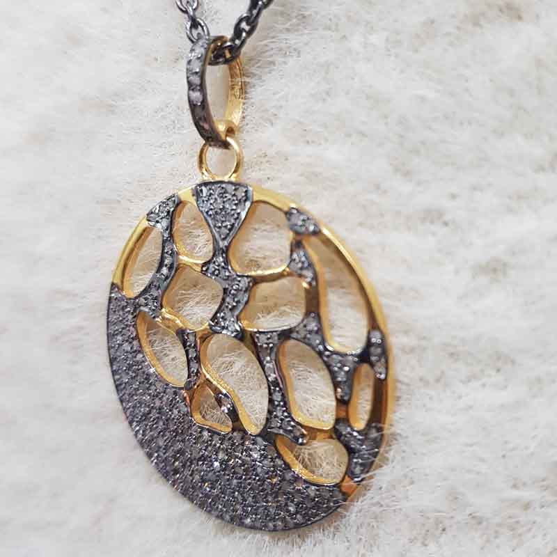 Round Designed Handmade Style Pendant With pave layers, Dazzling Dreams Necklace, Silver Jewelry