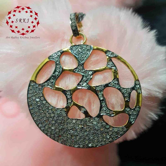 Round Designed Handmade Style Pendant With pave layers, Dazzling Dreams Necklace, Silver Jewelry