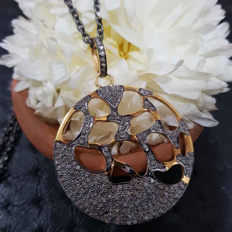 Round Designed Handmade Style Pendant With pave layers, Dazzling Dreams Necklace, Silver Jewelry