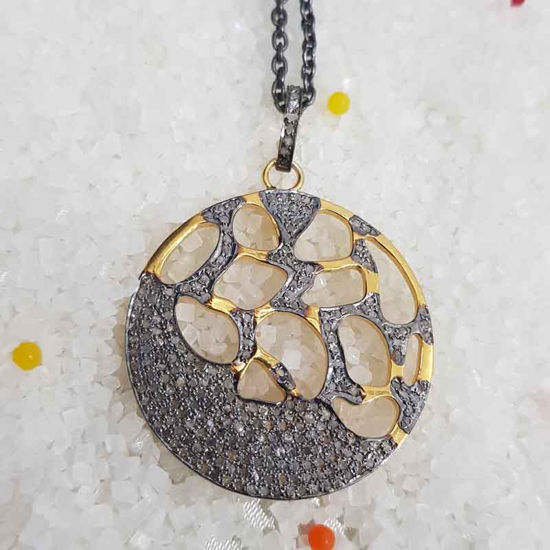 Round Designed Handmade Style Pendant With pave layers, Dazzling Dreams Necklace, Silver Jewelry