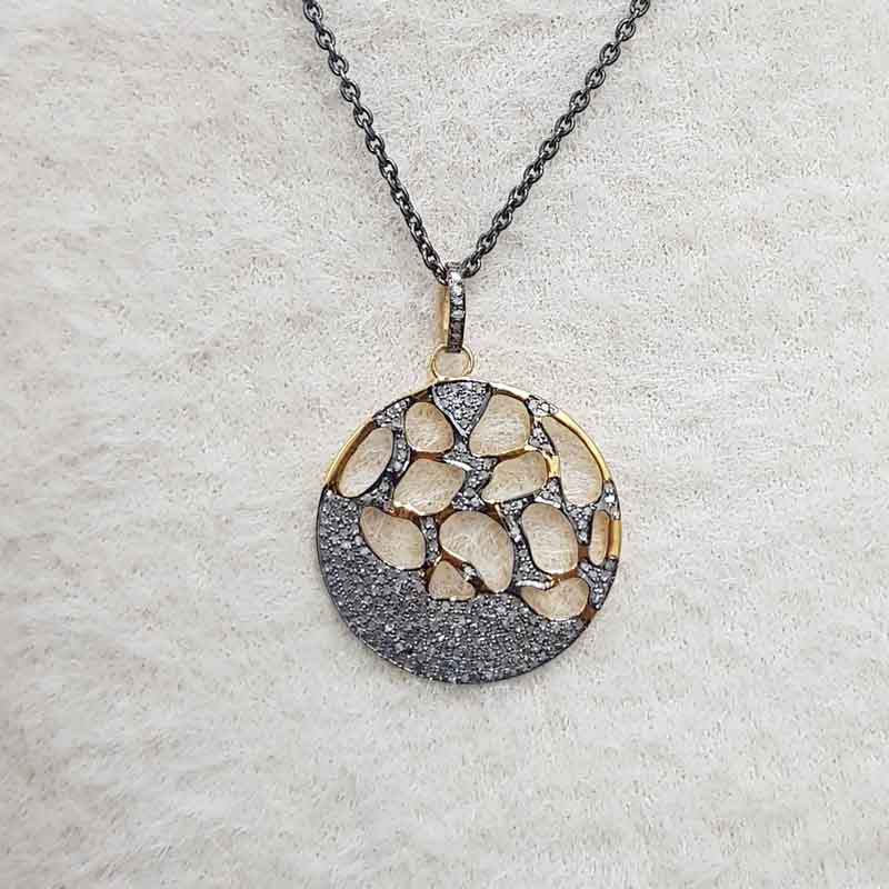 Round Designed Handmade Style Pendant With pave layers, Dazzling Dreams Necklace, Silver Jewelry