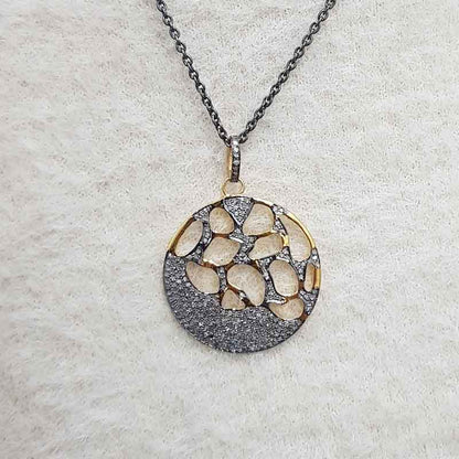 Round Designed Handmade Style Pendant With pave layers, Dazzling Dreams Necklace, Silver Jewelry