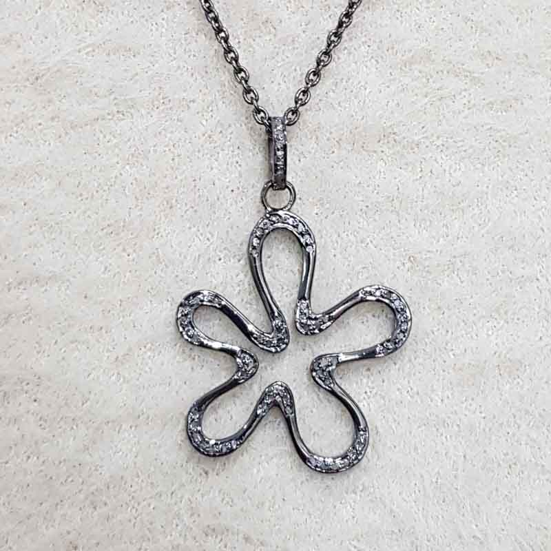 Flower Style Pave Diamond 925 Sterling Silver Pendant, Blossom Delight Pendant, Gift For Mom, Mother's Day Gift