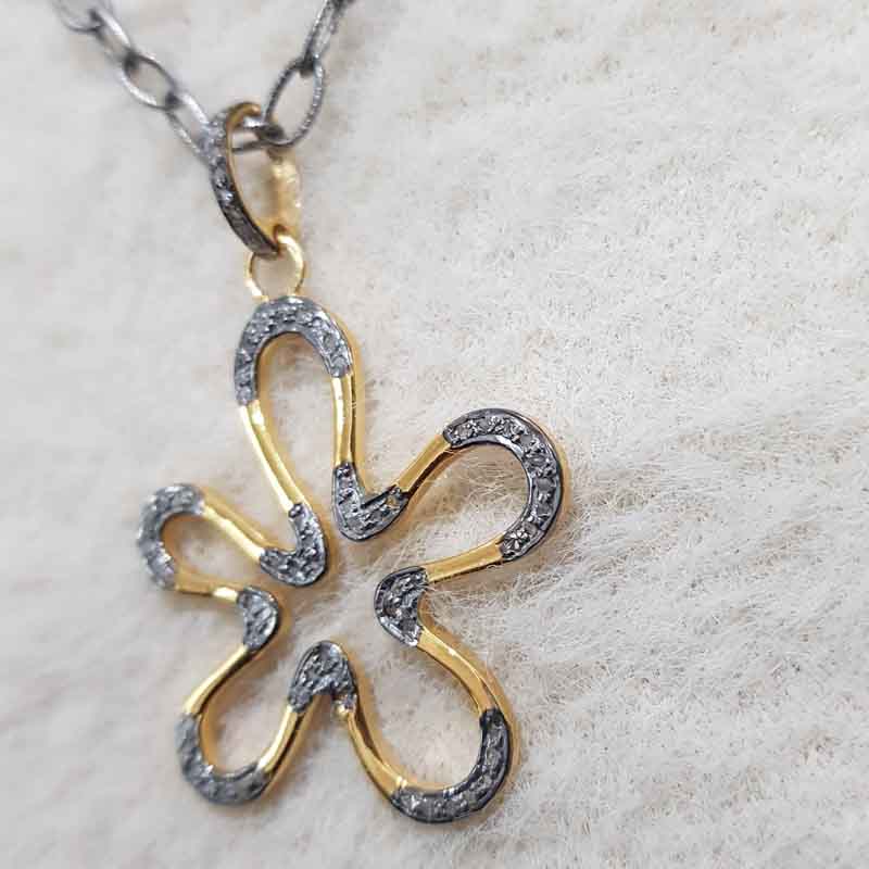 Flower Style Pave Diamond 925 Sterling Silver Pendant, Blossom Delight Pendant, Gift For Mom, Mother's Day Gift