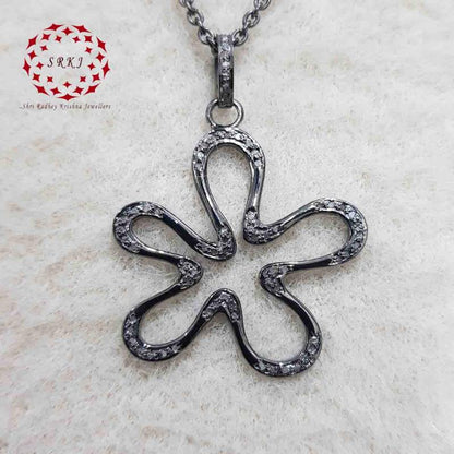 Flower Style Pave Diamond 925 Sterling Silver Pendant, Blossom Delight Pendant, Gift For Mom, Mother's Day Gift