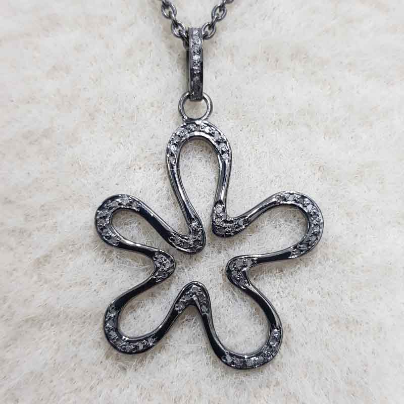 Flower Style Pave Diamond 925 Sterling Silver Pendant, Blossom Delight Pendant, Gift For Mom, Mother's Day Gift