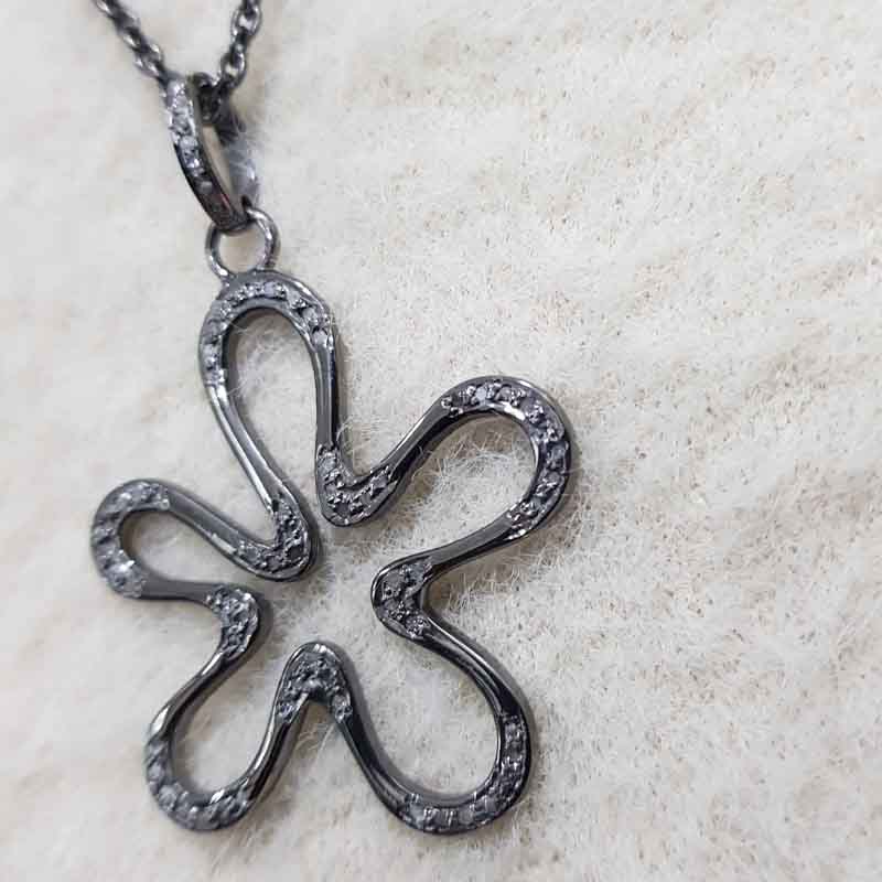 Flower Style Pave Diamond 925 Sterling Silver Pendant, Blossom Delight Pendant, Gift For Mom, Mother's Day Gift