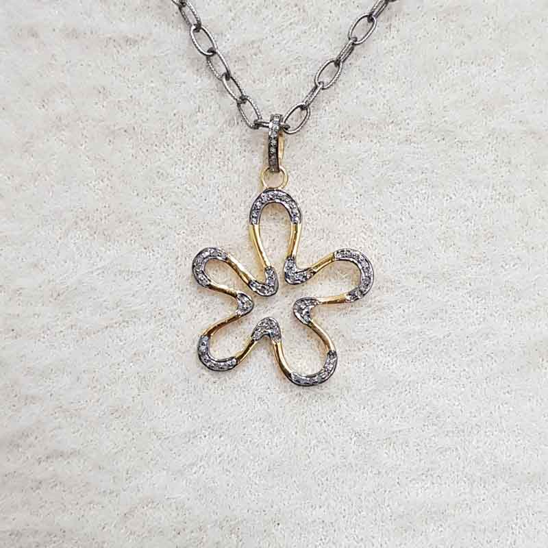 Flower Style Pave Diamond 925 Sterling Silver Pendant, Blossom Delight Pendant, Gift For Mom, Mother's Day Gift