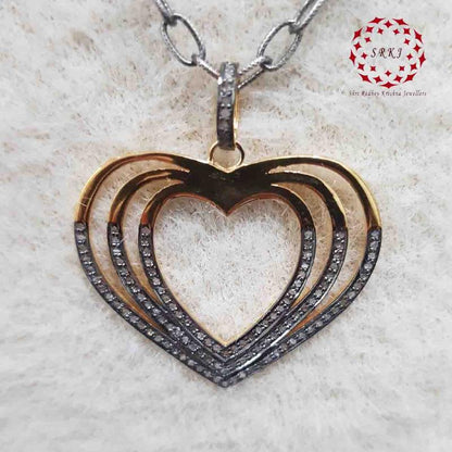 Shiny Handmade Designer Pave Diamond Heart Pendant, Unique Heart Necklace, Gift For Wife, Anniversary Gift