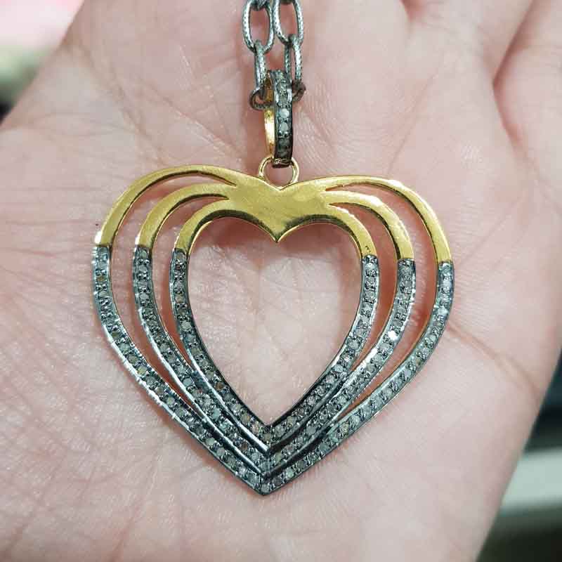 Shiny Handmade Designer Pave Diamond Heart Pendant, Unique Heart Necklace, Gift For Wife, Anniversary Gift