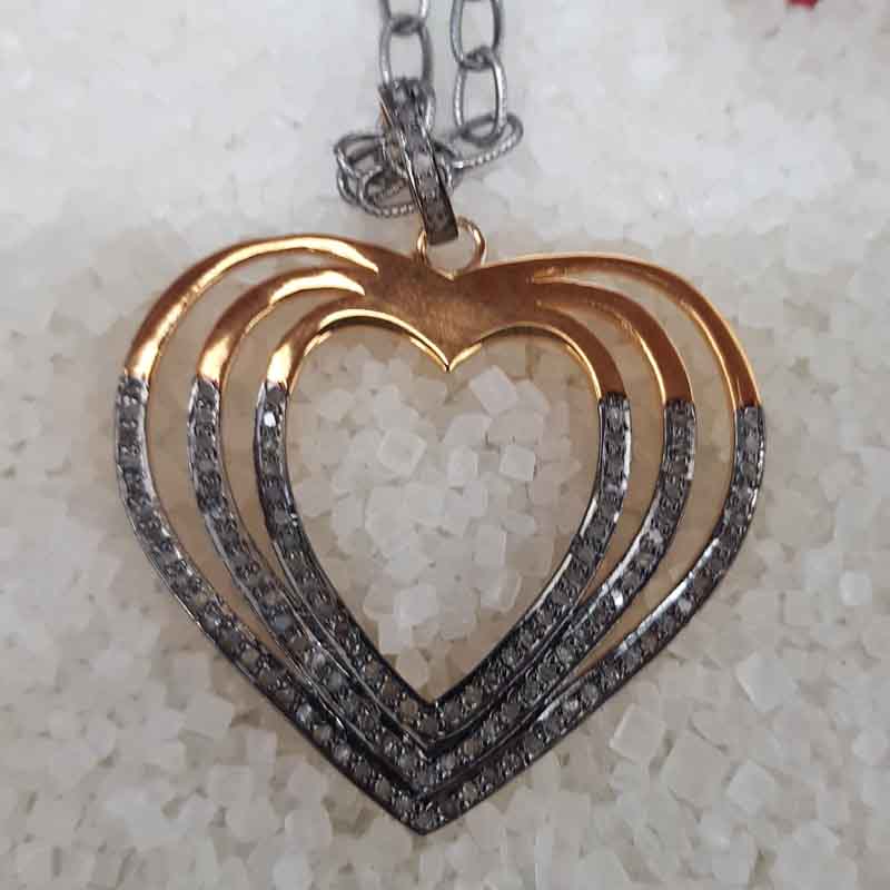 Shiny Handmade Designer Pave Diamond Heart Pendant, Unique Heart Necklace, Gift For Wife, Anniversary Gift