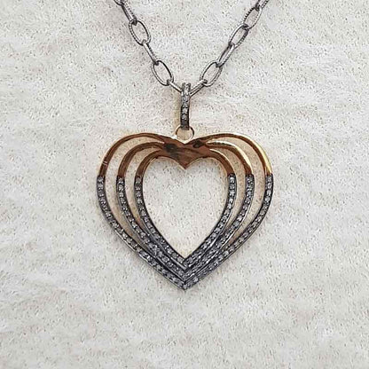 Shiny Handmade Designer Pave Diamond Heart Pendant, Unique Heart Necklace, Gift For Wife, Anniversary Gift