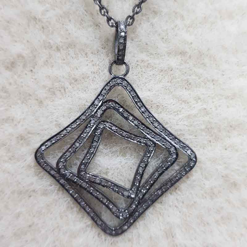 Unique Fancy Designer Handmade Style Pave Diamond pendant, Fancy Necklace, Silver Jewelry